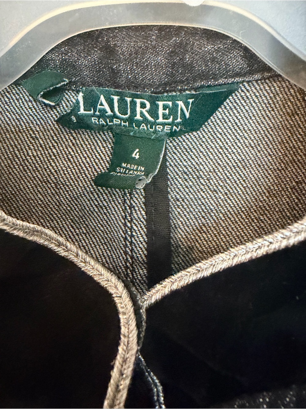 Lauren Ralph Lauren Women’s Size 4 Black Denim Military Blazer Jacket Velvet Tri - Picture 4 of 6